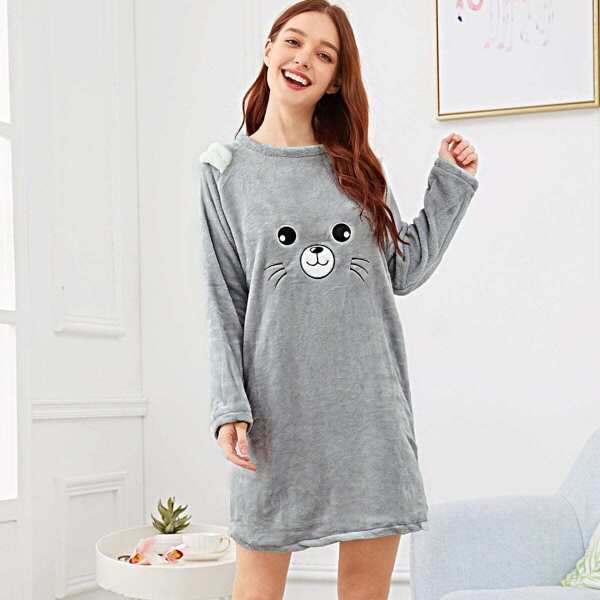 

Bear Embroidered Plush Dress