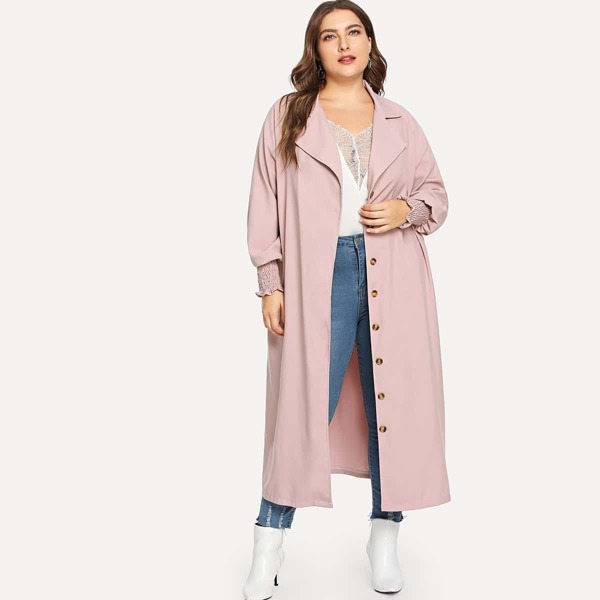 

Plus Single Breasted Solid Outerwear, Pink