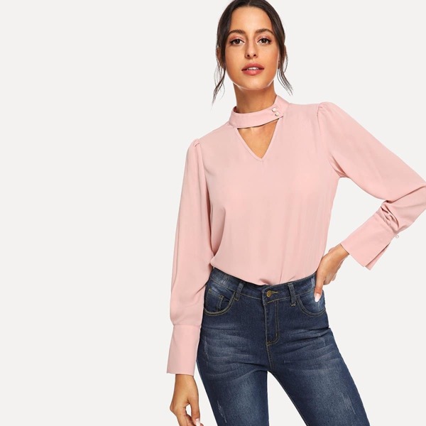 

V Cut Choker Neck Blouse