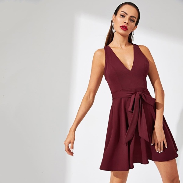

Open Back Self Belt Skater Dress