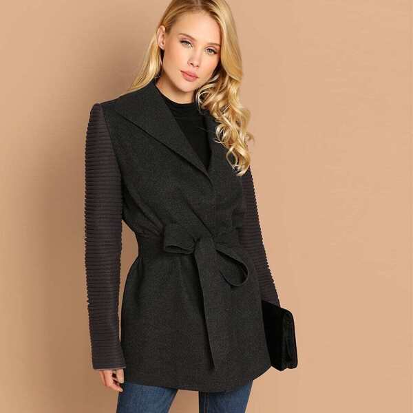 

Quilted Sleeve Belted Coat