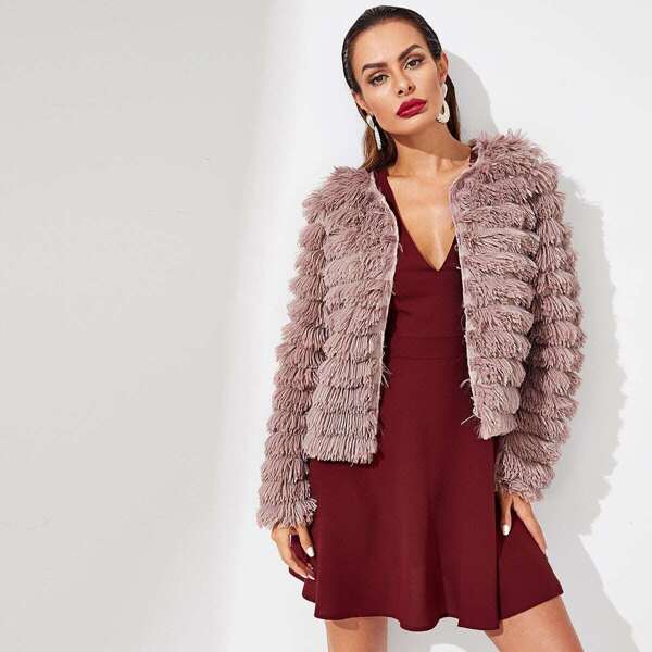 Open Front Layered Fringe Coat