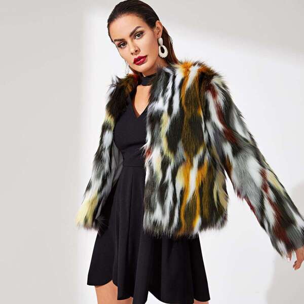 

Colorful Faux Fur Coat, Multicolor