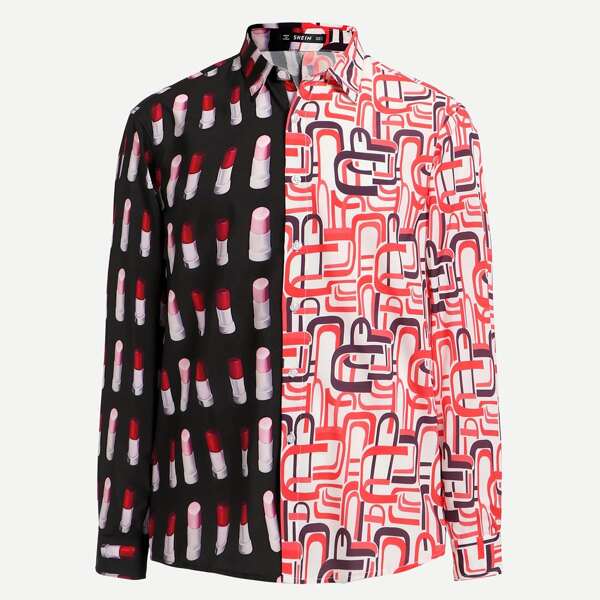 

Men Mixed Print Two Tone Shirt