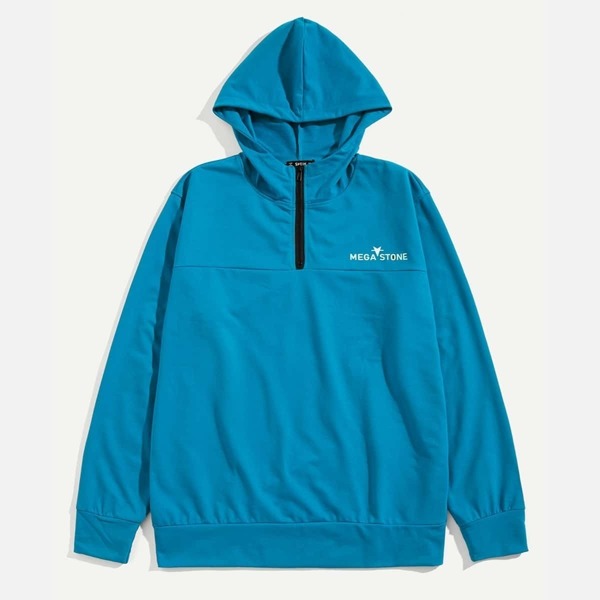 

Men Zip Half Placket Pocket Front Hoodie