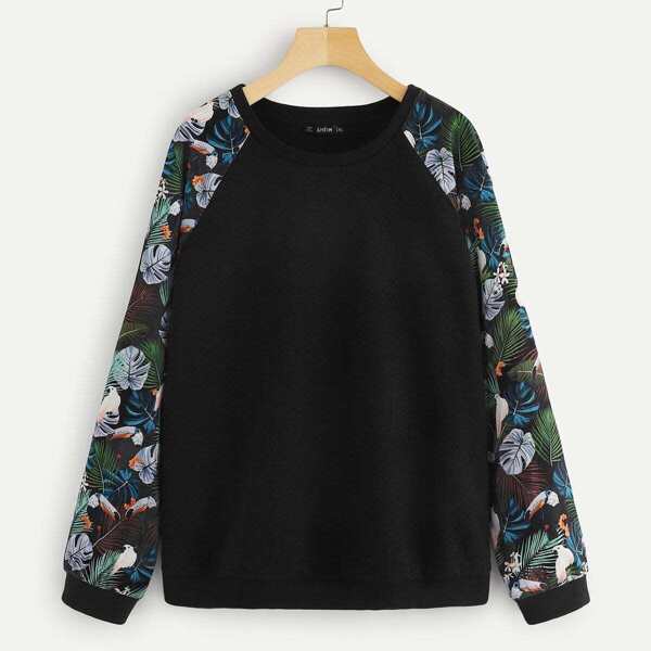 

Plus Tropical Raglan Sleeve Textured Sweatshirt