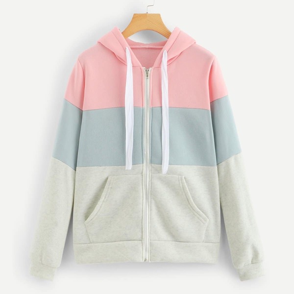 

Colorblock Zip Up Hooded Jacket