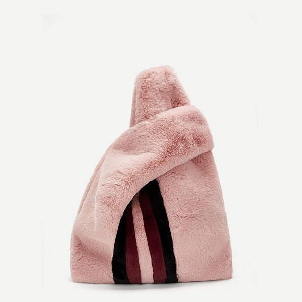 

Faux Fur Design Striped Clutch Bag