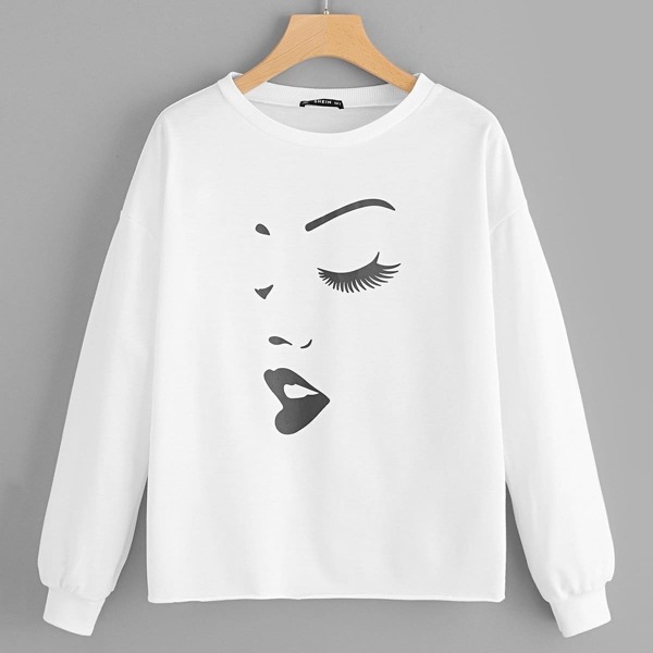 

Drop Shoulder Face Print Pullover