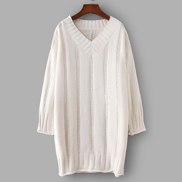 

V-Neck Drop Shoulder Solid Sweater Dress