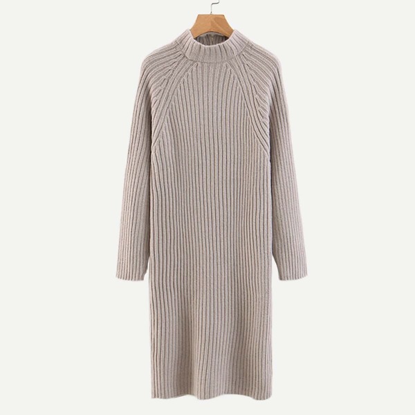 

Raglan Sleeve Rib Knit Trim Sweater Dress