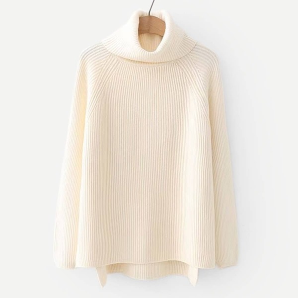 

High Neck Raglan Sleeve Rib Knit Trim Sweater