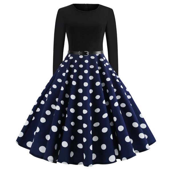 

50s Polka Dot Belted Flare Dress