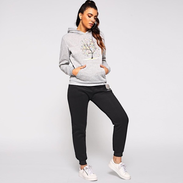 

Kangaroo Pocket Hoodie & Tree Print Pants