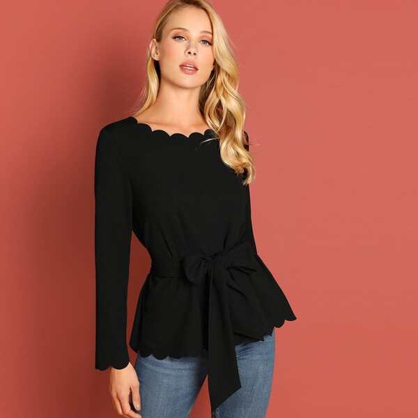 

Scallop Trim Belted Top