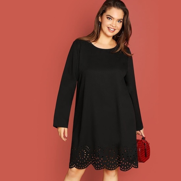 

Plus Scallop Edge Laser Cut Dress, Black
