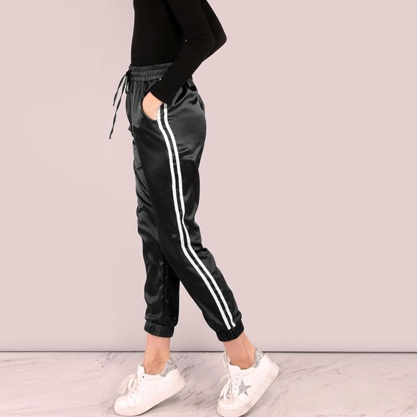 

Side Striped Satin Trainer Sweatpants, Black