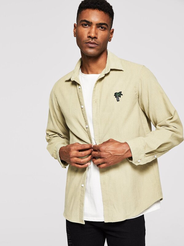 

Men Patched Detail Shirt, Beige, Johnn Silva