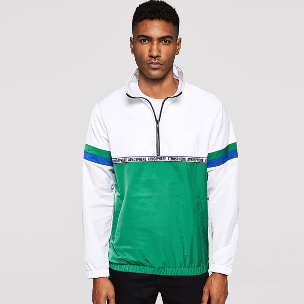 

Men Zip Half Placket Color-Block Jacket, Multicolor