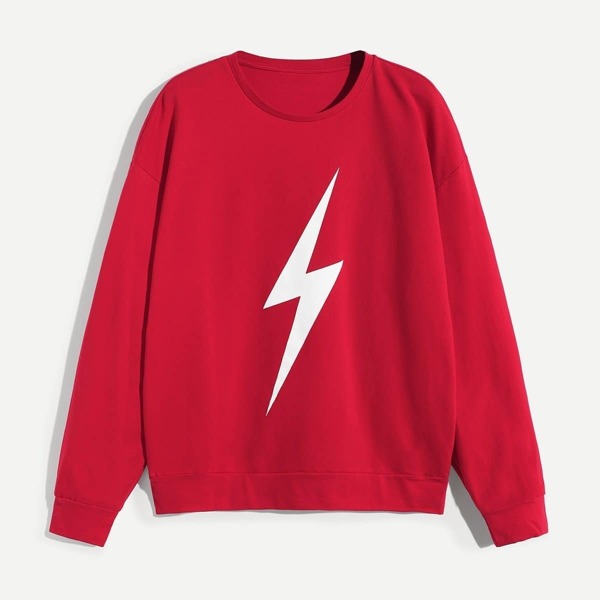 

Men Crew Neck Lightning Print Pullover, Red