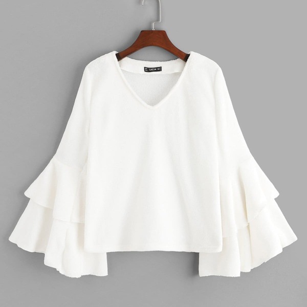 

Layered Exaggerate Flounce Sleeve Teddy Top