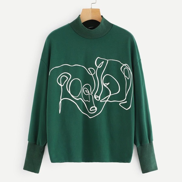 

Graphic Print Mock-Neck Pullover