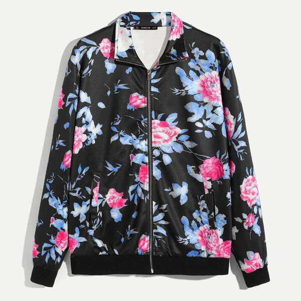 

Men Zip Up Floral Jacket, Multicolor