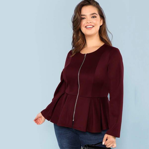 

Plus Ruffle Hem Zip Up Coat