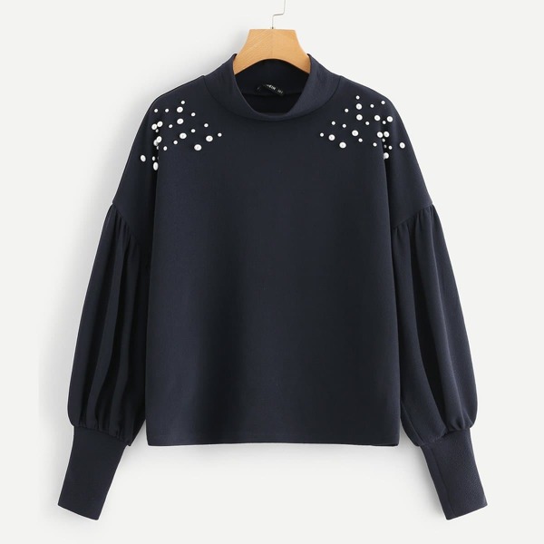 

Plus Mock-Neck Pearl Detail Sweatshirt