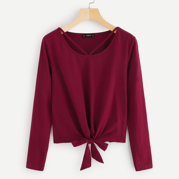 

Strappy Neck Knot Hem Tee