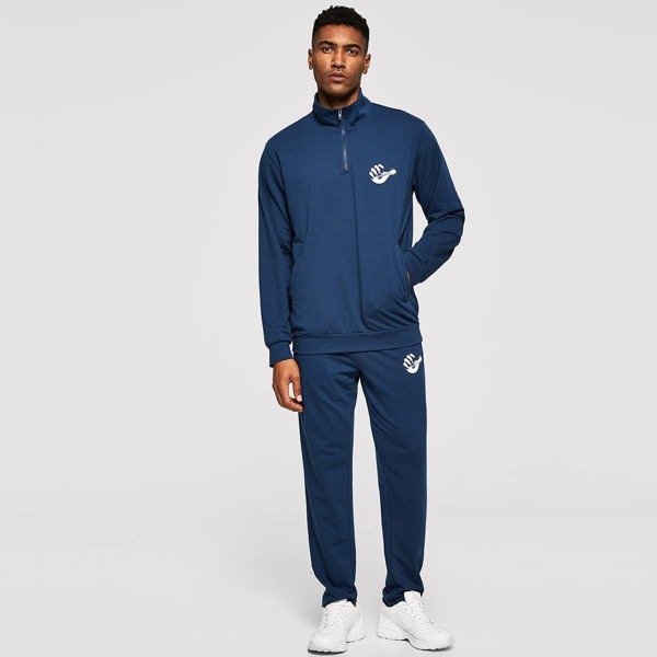 

Men Zip Half Placket Pullover & Pants Set