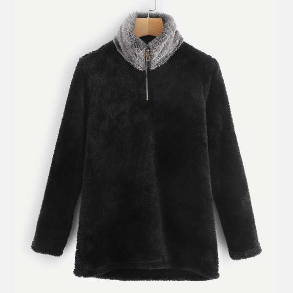 

Plus Solid Half Placket Teddy Jacket