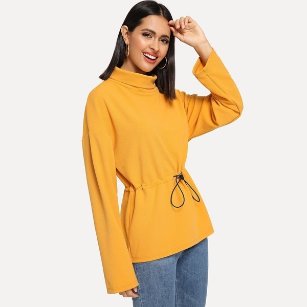 

Mock-Neck Drawstring Waist Pullover, Yellow