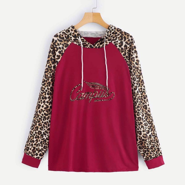 

Plus Leopard Print Sleeve Hoodie