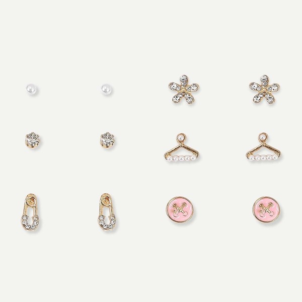 

Rhinestone Detail Mixed Shaped Stud Earrings 6pairs