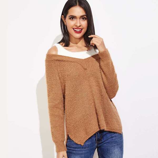 Cold Shoulder 2 In 1 Sweater