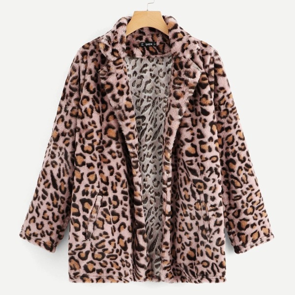 

Open Front Leopard Teddy Coat