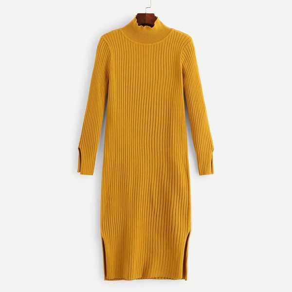 

Mock-Neck Split Rib Knit Sweater Dress