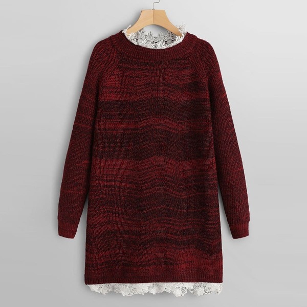 

Plus Guipure Lace Trim Raglan Sleeve Sweater Dress