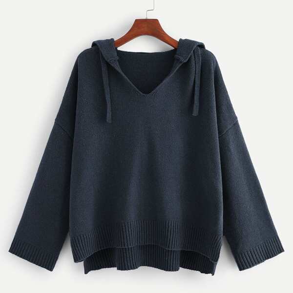 

Plus Drop Shoulder Stepped Hem Hooded Sweater