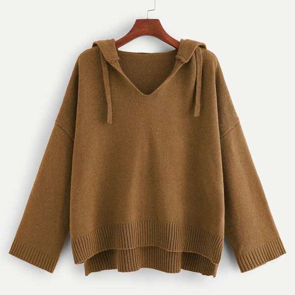 

Plus Drop Shoulder Stepped Hem Hooded Sweater