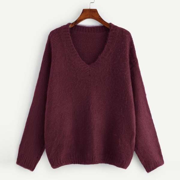 

Plus V-Neck Drop Shoulder Sweater, Burgundy