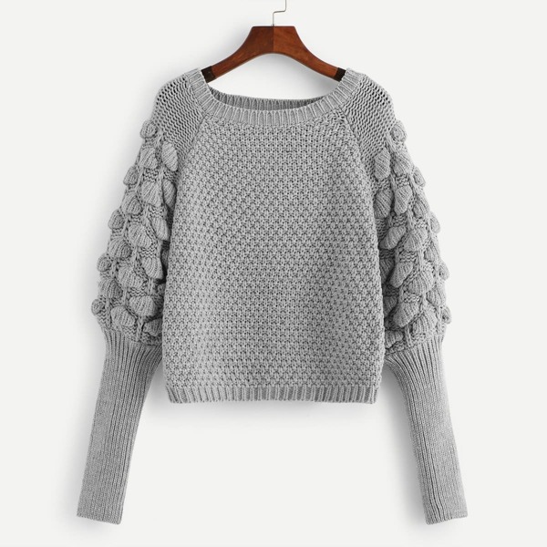 

Mutton Sleeve Solid Sweater