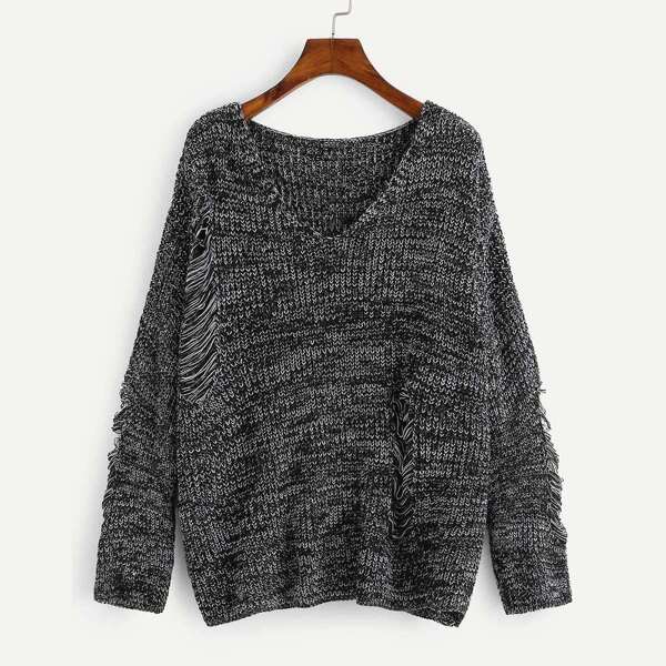 

Plus Ripped Detail Marled Knit Sweater