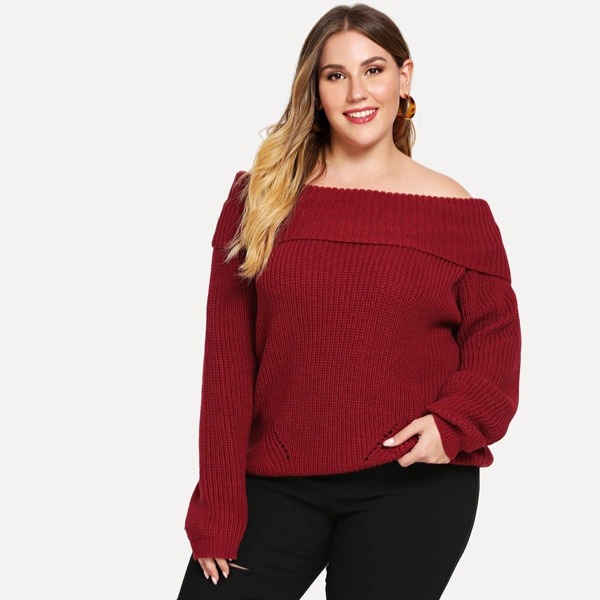 

Plus Foldover Front Off Shoulder Sweater