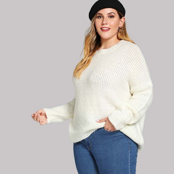 

Plus Drop Shoulder Solid Sweater