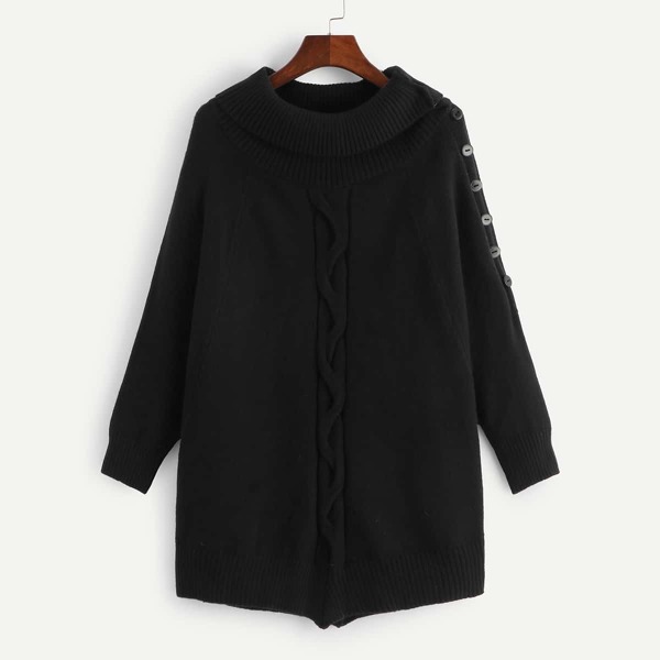 

Plus Button Detail Mixed Knit Sweater