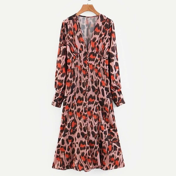 

Leopard Print Ruffle Hem Chiffon Dress