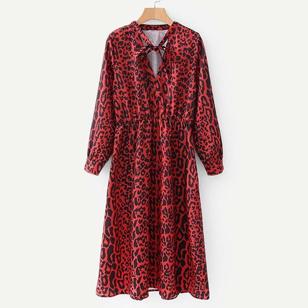 

Tie Neck Leopard Print Dress