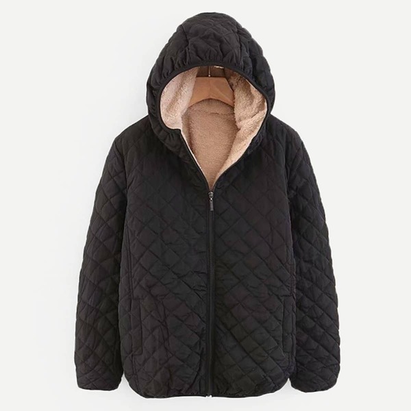 

Shearling Lined Quilted Hooded Jacket
